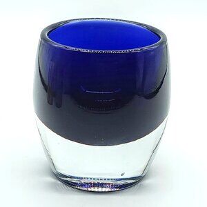 Crate & Barrel Sapphire Blue Diva Glass Votive Candle Holder